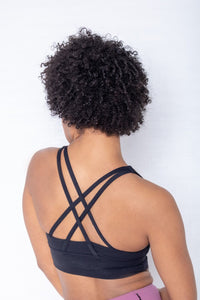 Shakolo crossover bra in black back view close up